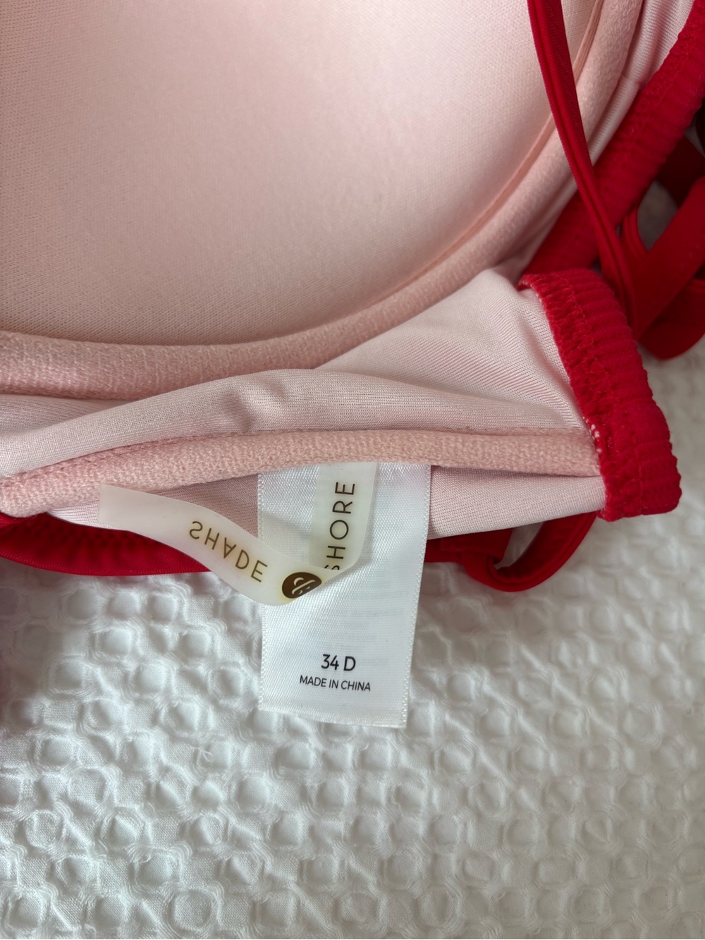 Shade & Shore Ribbed Bikini Set Red Strappy Swimwear - 34D Top & Medium Bottoms - Picture 4 of 5
